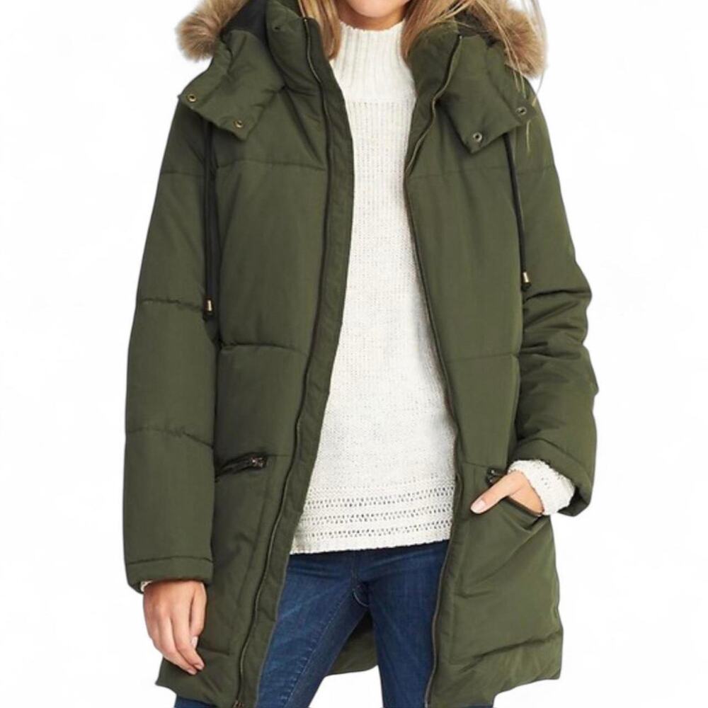 Olive green coat with faux